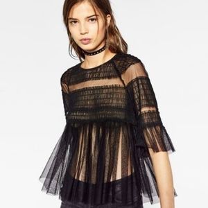 Belle Sky Mesh sheer bell sleeves top